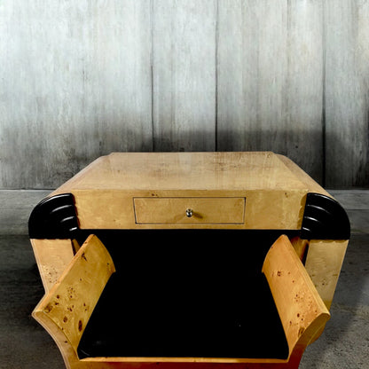 Art Deco burr maple console table with stool c1930