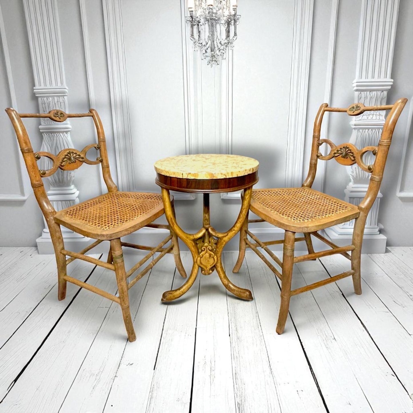 Napoleonic Empire Cane Brass Filagree Opera Chairs 1830's