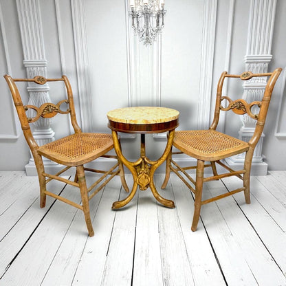 Napoleonic Empire Cane Brass Filagree Opera Chairs 1830's