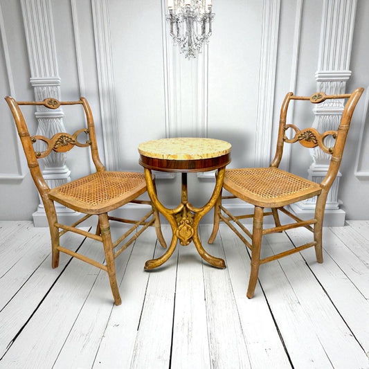 Napoleonic Empire Cane Brass Filagree Opera Chairs 1830's