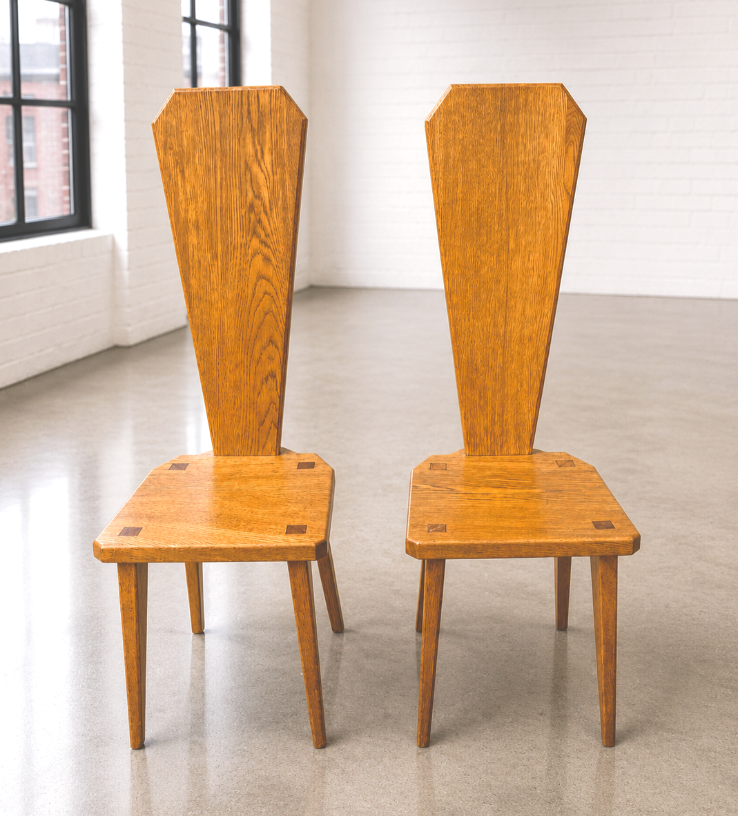 Brutalist Vintage Architectural Oak Chairs, manner of Christian Durupt c1950's
