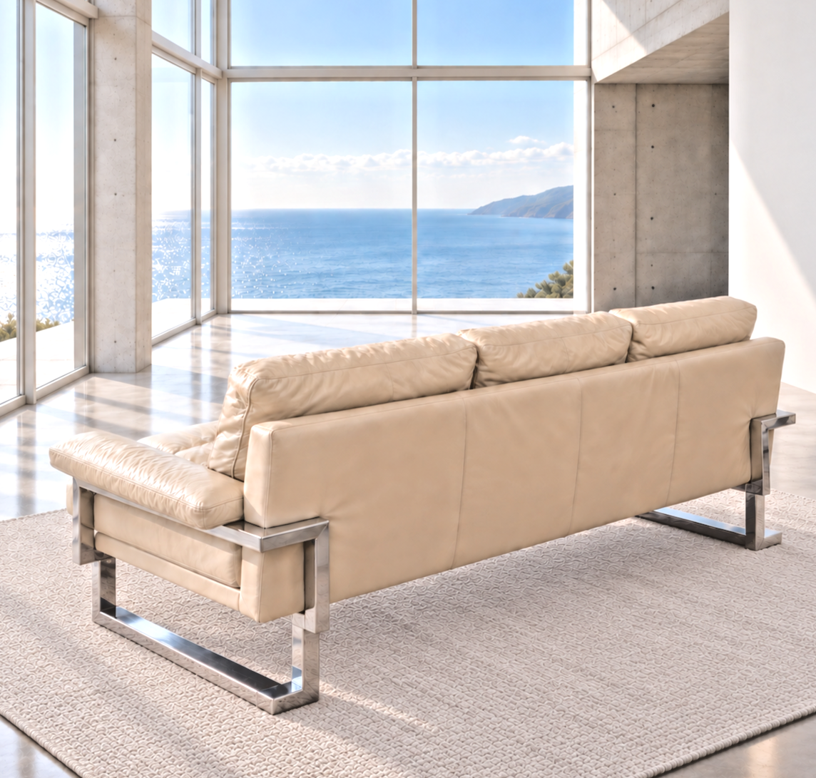 Mid Century Pieff Mandarin 3-Seater Leather Cream Sofa by Tim Bates, c.1970s (Copy)
