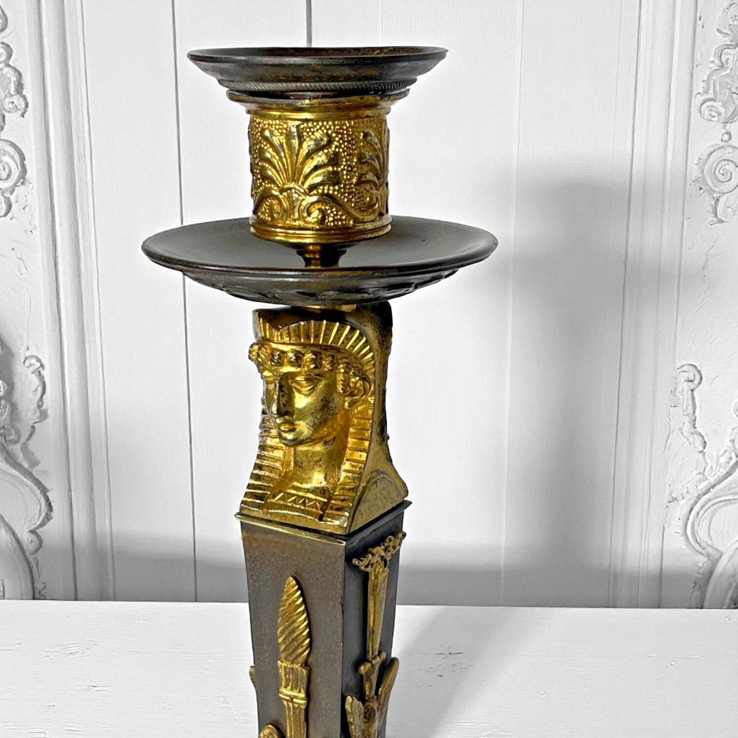 Antique Rare Russian Empire Ormolu & Patinated Bronze Candlestick ,c1810