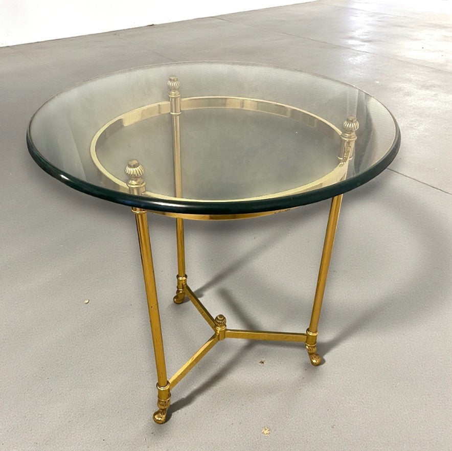 Hollywood Regency French Brass/Glass Side Table Maison Jansen Style France 1970s