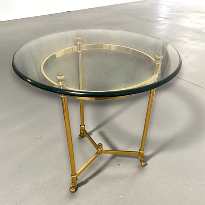 Hollywood Regency French Brass/Glass Side Table Maison Jansen Style France 1970s
