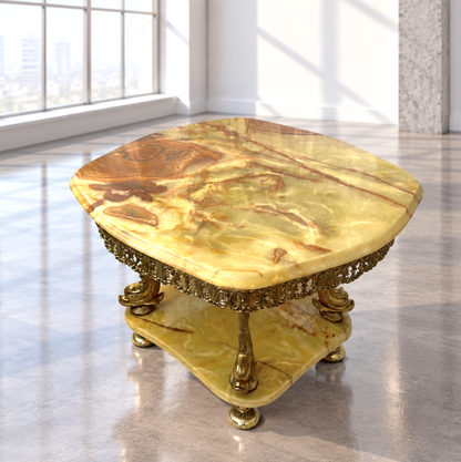 Mid Century Hollywood Regency Italian Onyx & Brass Occasional Table c.1962