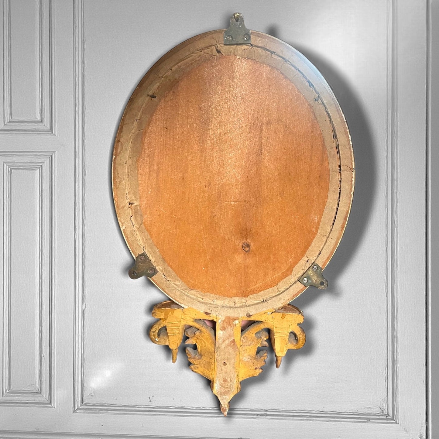 Pair Antique French Louis XVI Giltwood Mirrored Sconces Fine Carved Girandoles c.1830 Original Mercury Glass.