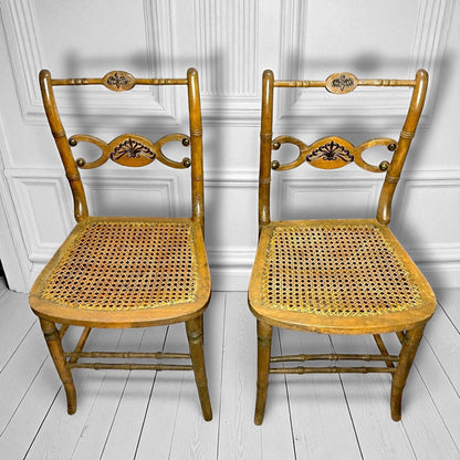 Napoleonic Empire Cane Brass Filagree Opera Chairs 1830's