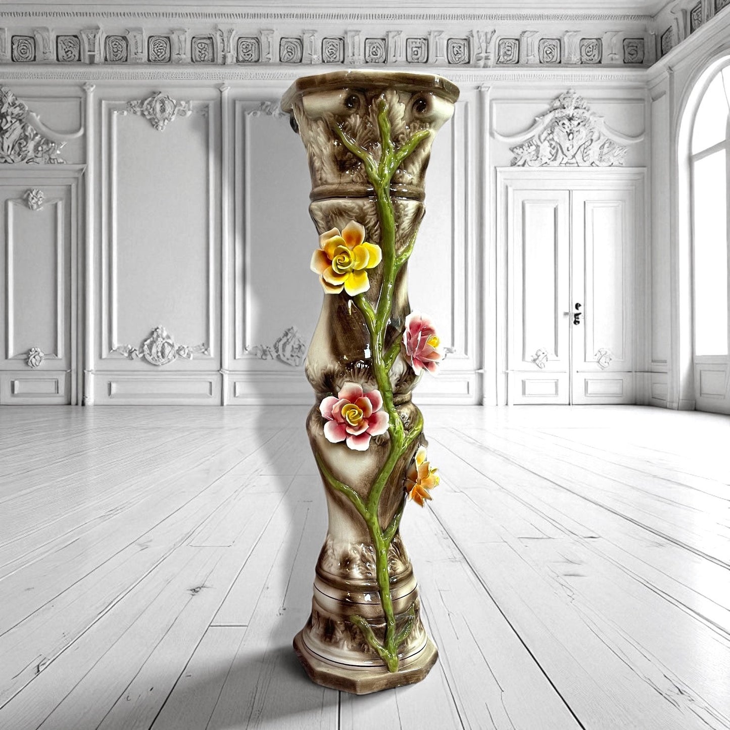 Large Vintage Capodimonte Porcelain Pedestal Stand H 32" handmade in Italy