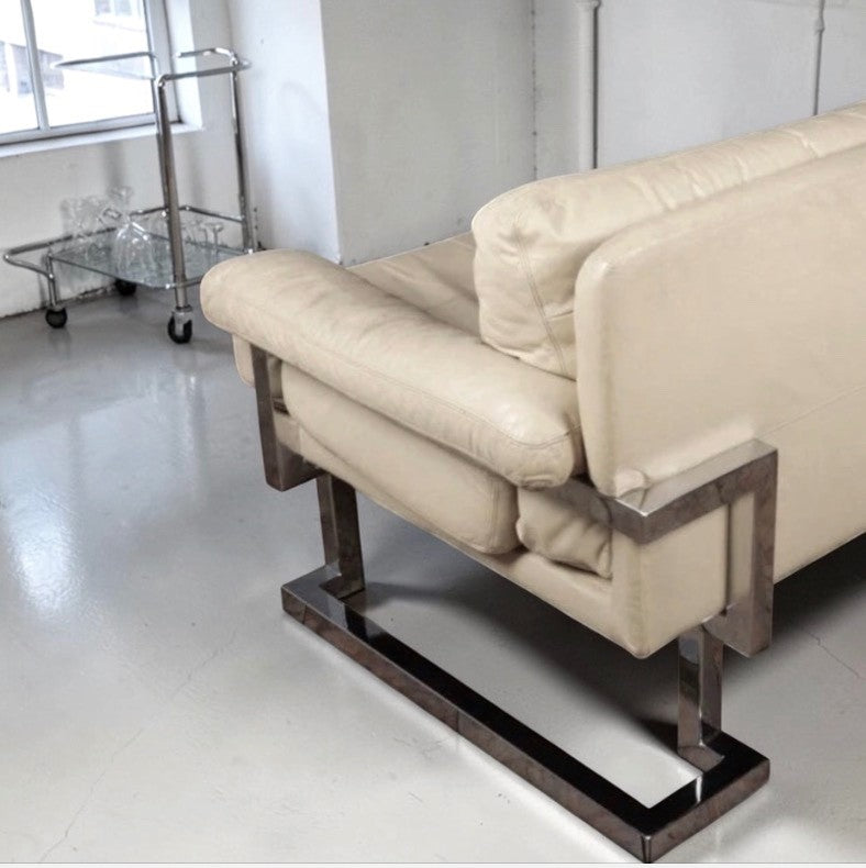 A rare pair of Pieff “Mandarin” three-seater sofas designed by Tim Bates, c.1970s.