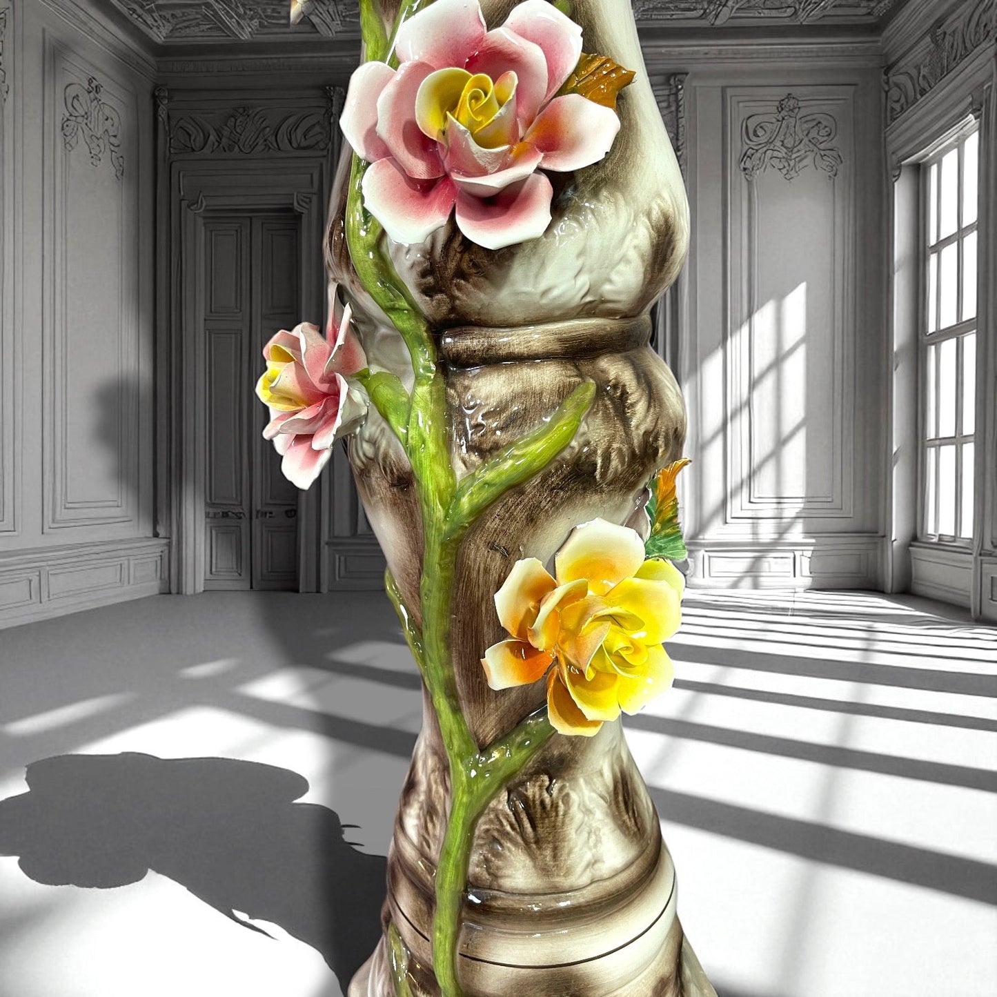 Large Vintage Capodimonte Porcelain Pedestal Stand H 32" handmade in Italy