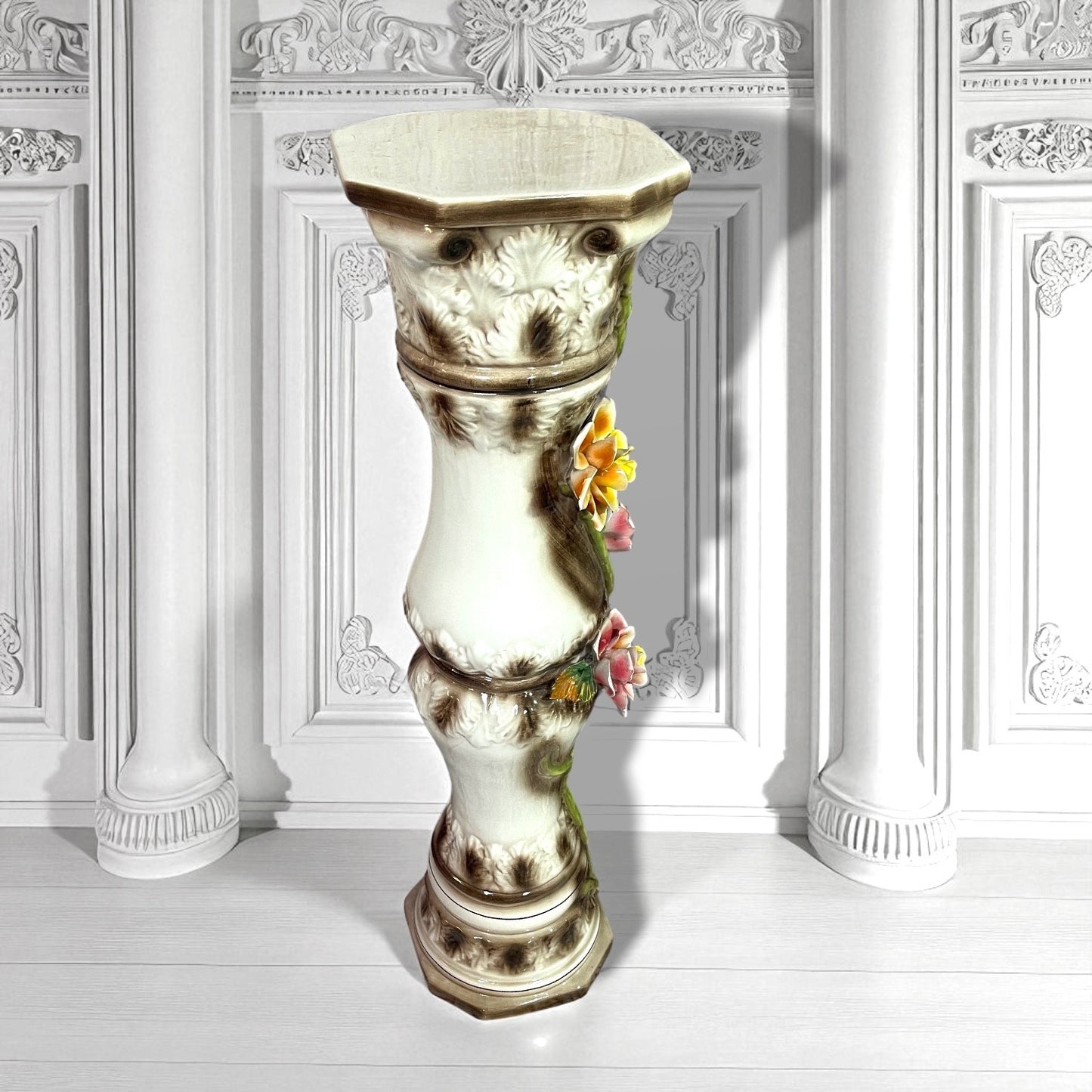 Large Vintage Capodimonte Porcelain Pedestal Stand H 32" handmade in Italy