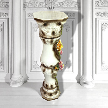 Large Vintage Capodimonte Porcelain Pedestal Stand H 32" handmade in Italy