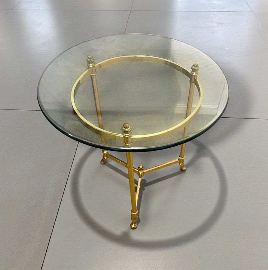 Hollywood Regency French Brass/Glass Side Table Maison Jansen Style France 1970s