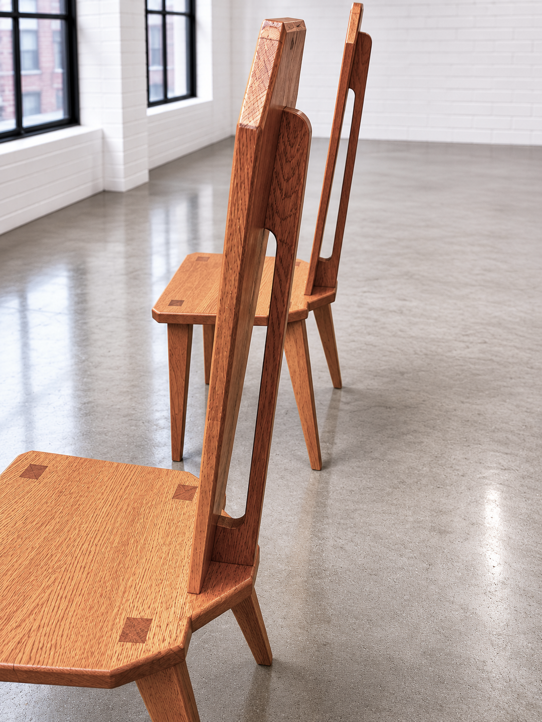 Brutalist Vintage Architectural Oak Chairs, manner of Christian Durupt c1950's