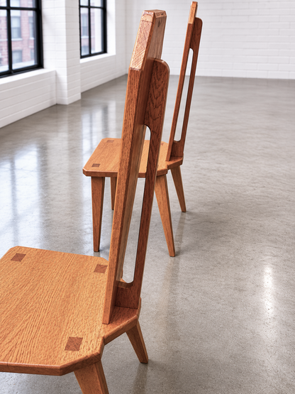 Brutalist Vintage Architectural Oak Chairs, manner of Christian Durupt c1950's