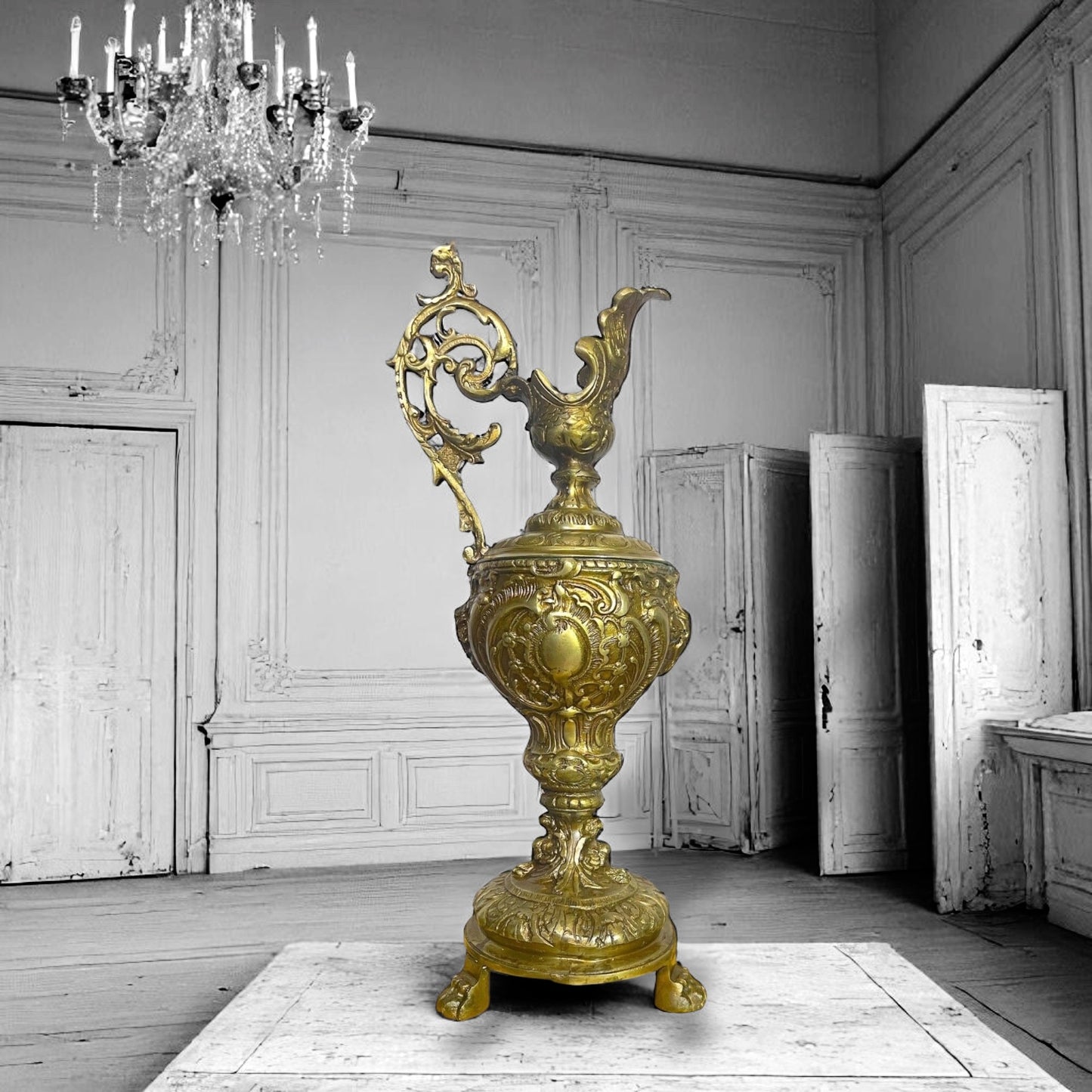 Pair of Antique French of Gold Gilt Bronze French Ewers 1880