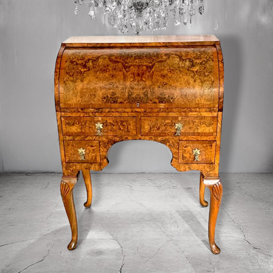 Antique Queen Anne Style Burr Walnut Cylinder Bureau, Wylie & Lochhead