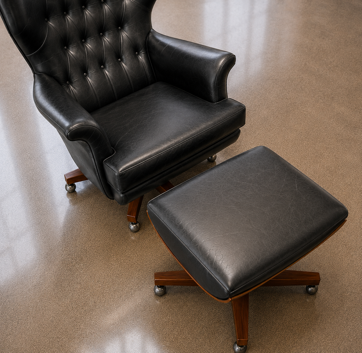An Original Vintage G Plan 6250 “Blofeld” Swivel Armchair with Matching Footstool 6251 Iconic James Bond Chair