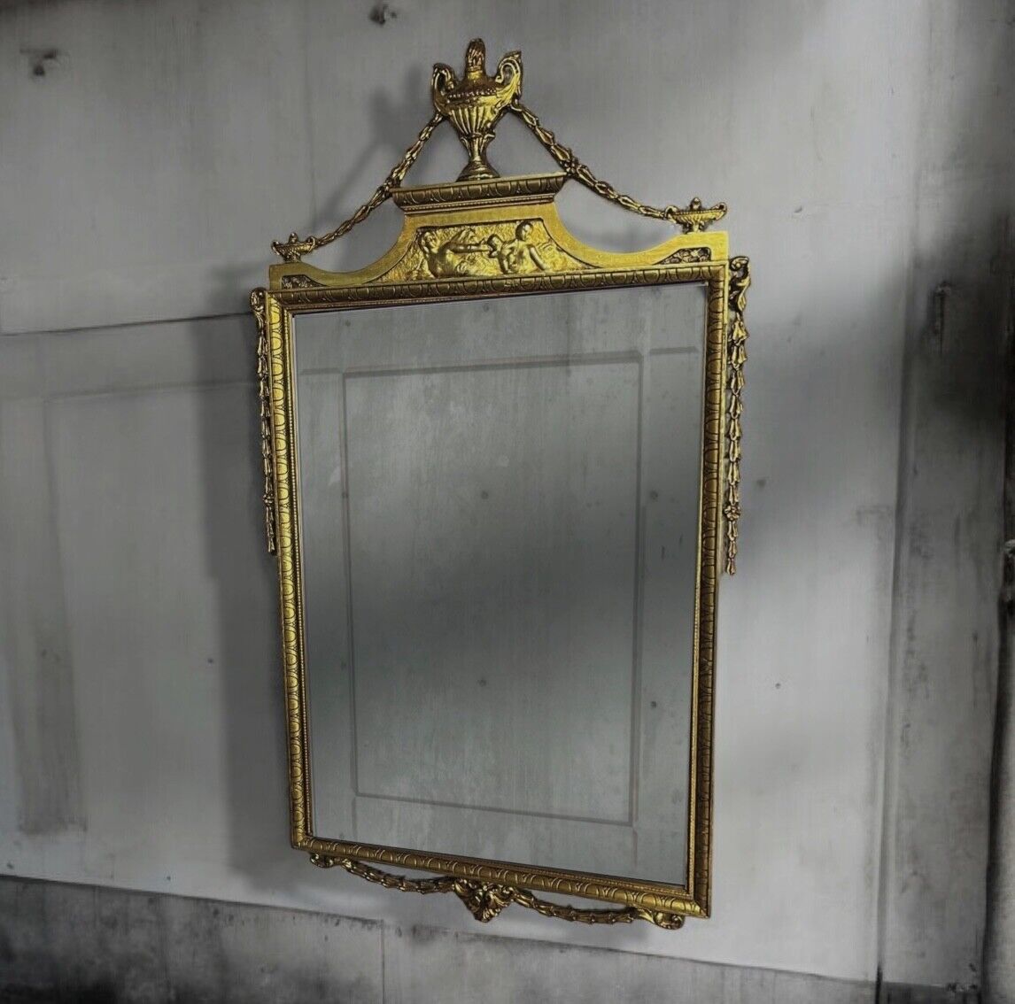 Large Antique Regency Adams Style Gilt Decorative Bevelled Mirror