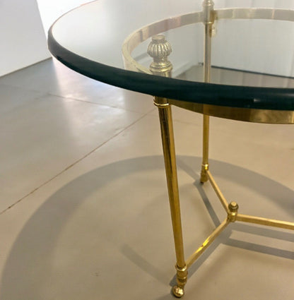 Hollywood Regency French Brass/Glass Side Table Maison Jansen Style France 1970s
