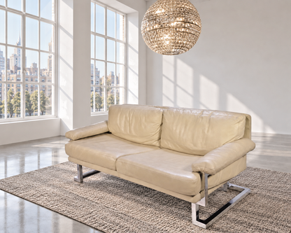 Mid Century Pieff Mandarin 2-Seater Leather Cream Sofa by Tim Bates, c.1970s (Copy) (Copy)