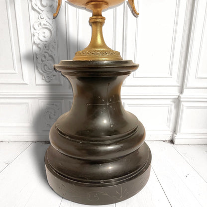 Pair of Tall Antique French Empire-Style Gilt Ormolu/Slate Candelabras 1880,  20 inches high