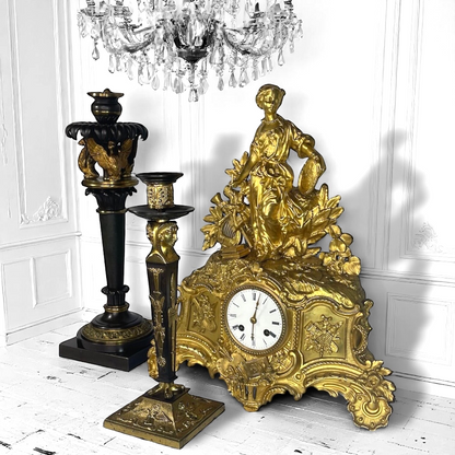 Antique Rare Russian Empire Ormolu & Patinated Bronze Candlestick ,c1810