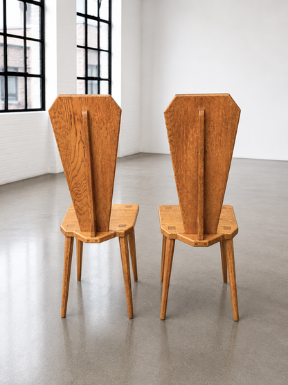 Brutalist Vintage Architectural Oak Chairs, manner of Christian Durupt c1950's