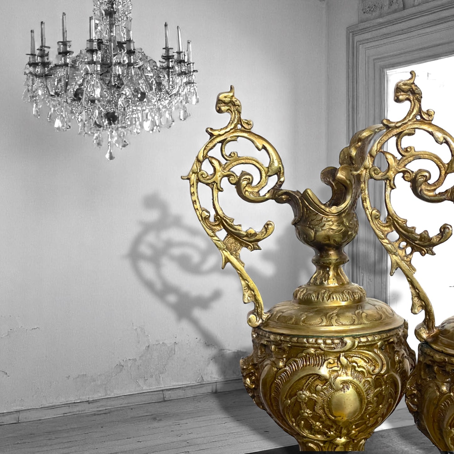 Pair of Antique French of Gold Gilt Bronze French Ewers 1880