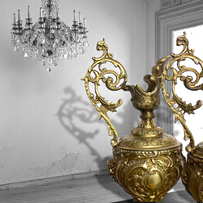 Pair of Antique French of Gold Gilt Bronze French Ewers 1880