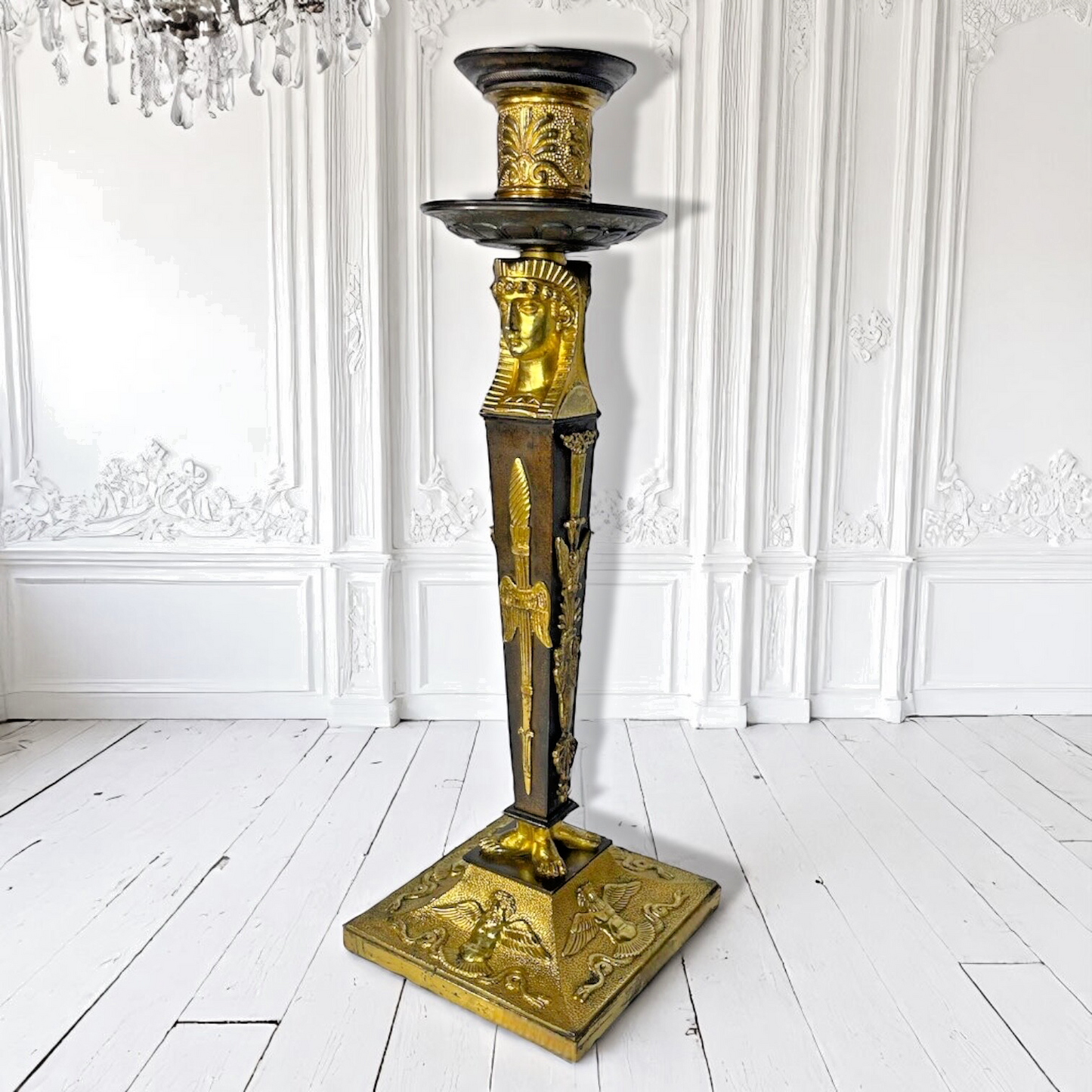 Antique Rare Russian Empire Ormolu & Patinated Bronze Candlestick ,c1810