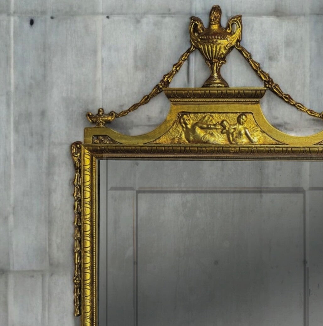 Large Antique Regency Adams Style Gilt Decorative Bevelled Mirror