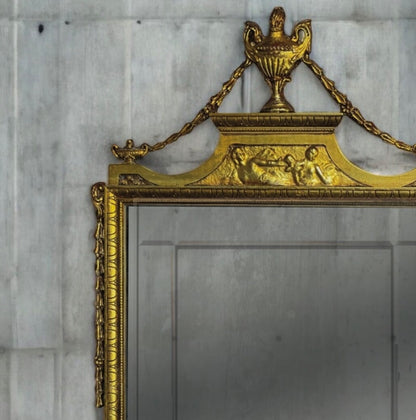 Large Antique Regency Adams Style Gilt Decorative Bevelled Mirror