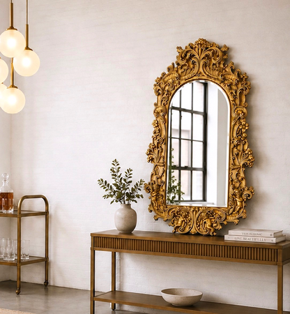 French 19th C Rococo Revival Giltwood Mirror – Cherubs, Antique Gesso