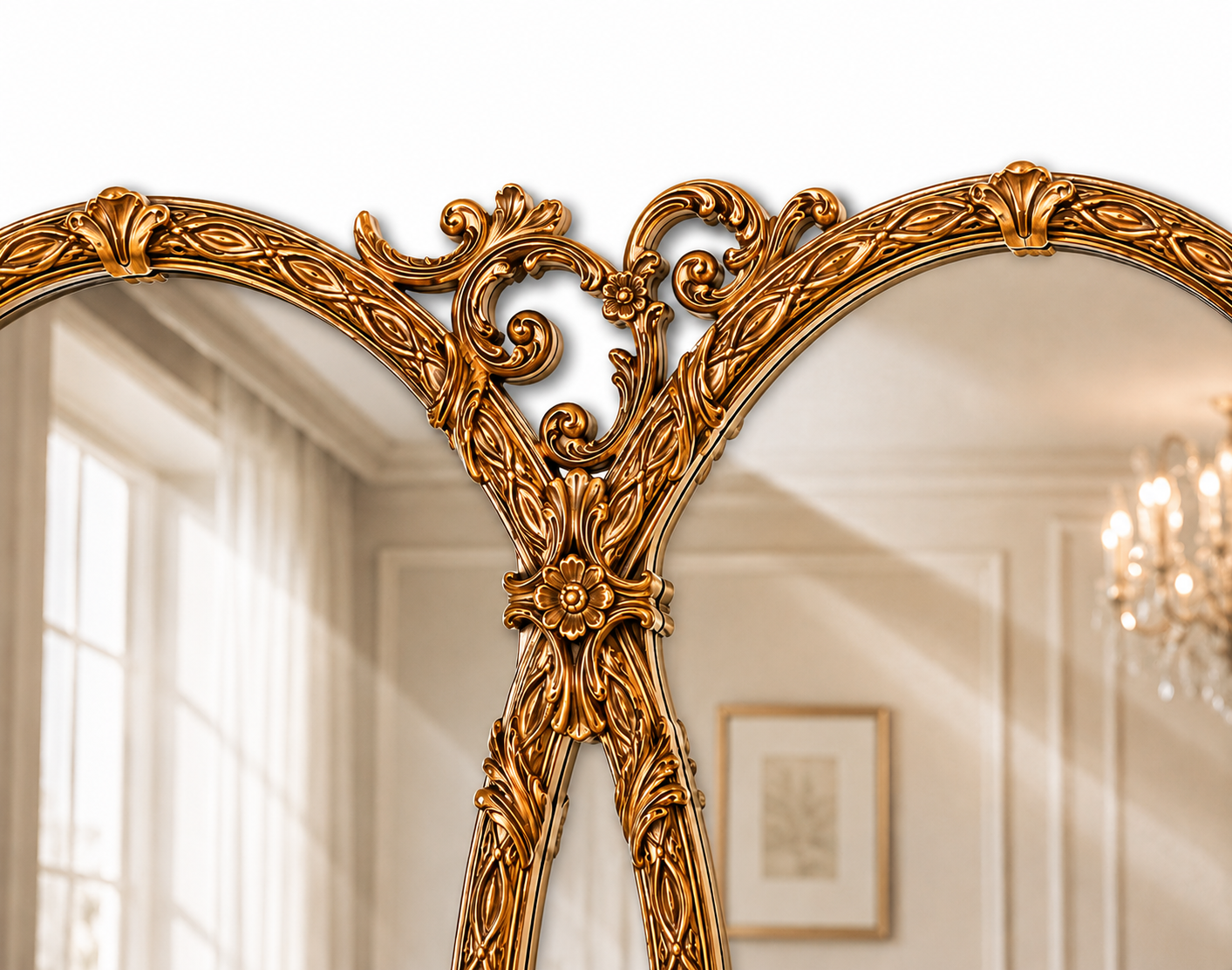 Gilt Hollywood Regency Mirror Triptych Triple Interlocking Oval Wall Bassett 1970
