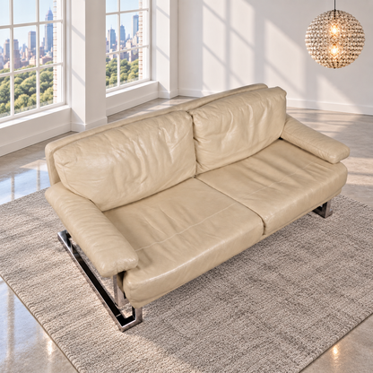 Mid Century Pieff Mandarin 2-Seater Leather Cream Sofa by Tim Bates, c.1970s (Copy) (Copy)