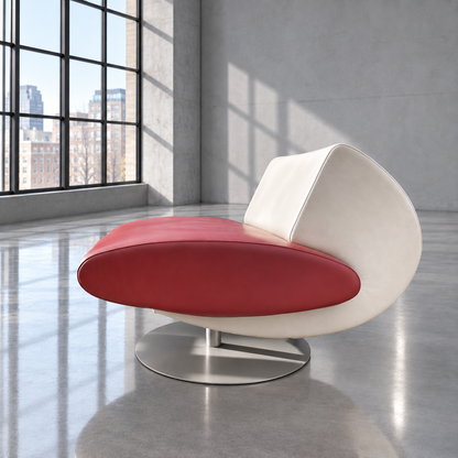 Pair Mid-Century Vintage Italian Space Age Leather Lounge Chairs 1970s Red/Cream