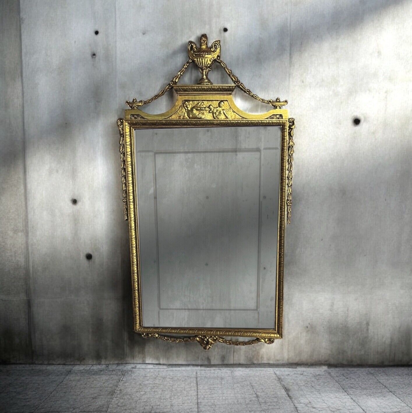 Large Antique Regency Adams Style Gilt Decorative Bevelled Mirror