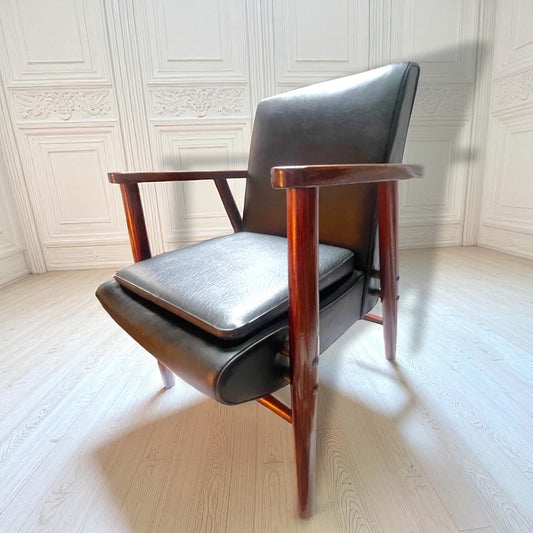 Mid Century Modern Robin Day Hille Mahogany Desk Lounge Arm Chair