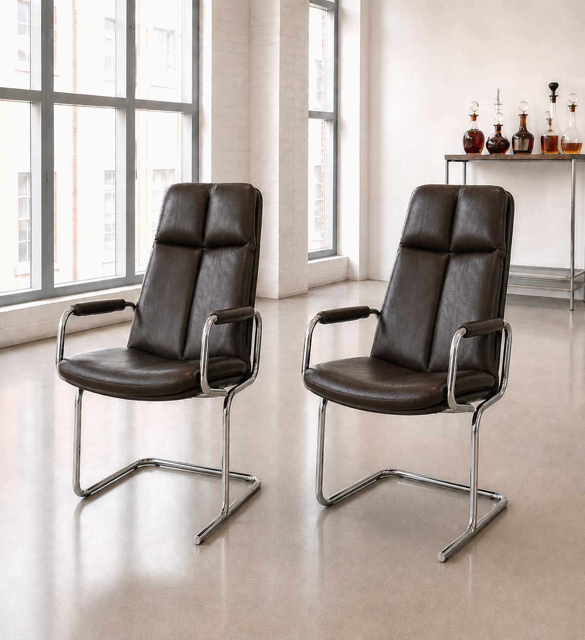 Pieff Eleganza Dark Brown Leather Dining 4 Chairs by Tim Bates 1970's (2 Carvers & 2 Chairs)