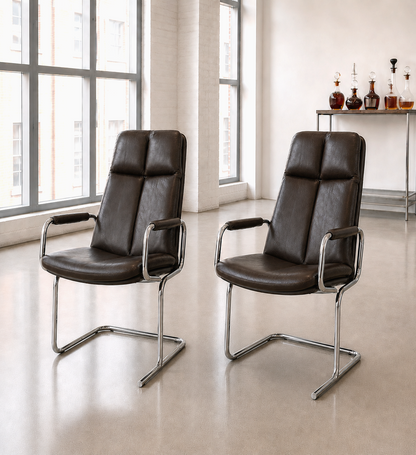 Pieff Eleganza Dark Brown Leather Dining 4 Chairs by Tim Bates 1970's (2 Carvers & 2 Chairs)