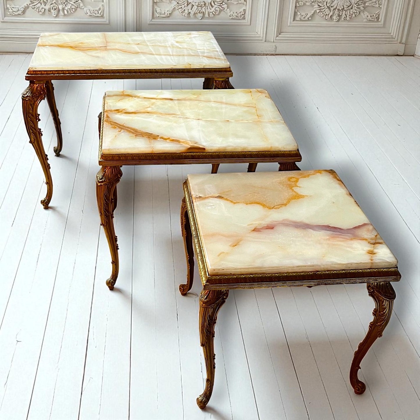 Hollywood French Regency Onyx Nest of Side Tables