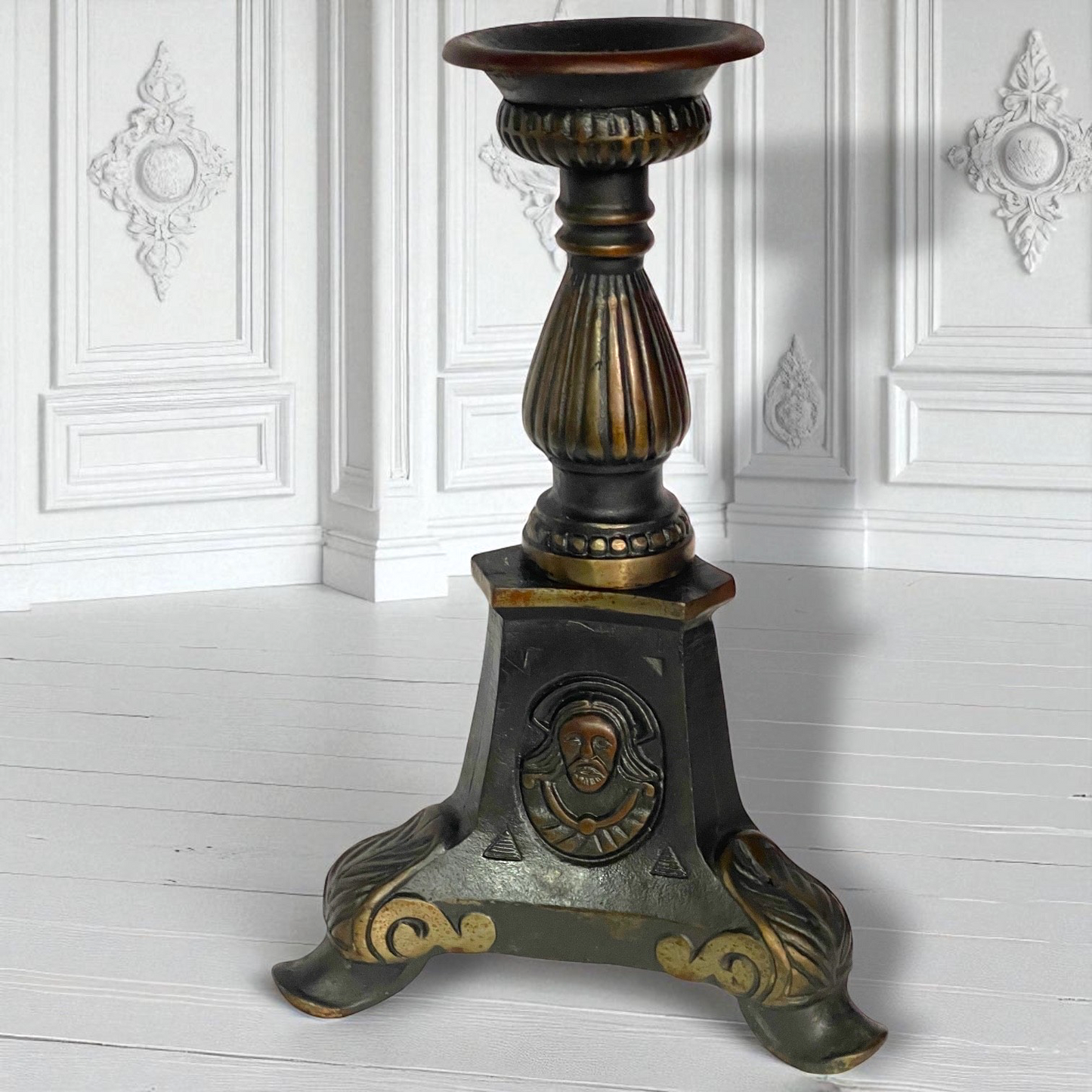 Antique Rare French “Holy Trinity” Large Altar ecclesiastic Candlestick c1880