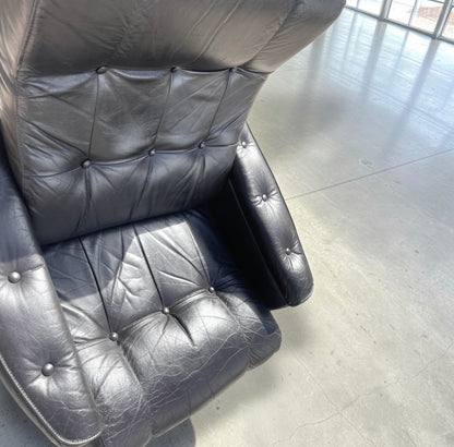 Mid Century Danish H.W. Klein Bramin Black Leather Swivel Lounge Chair Attributed 1970s
