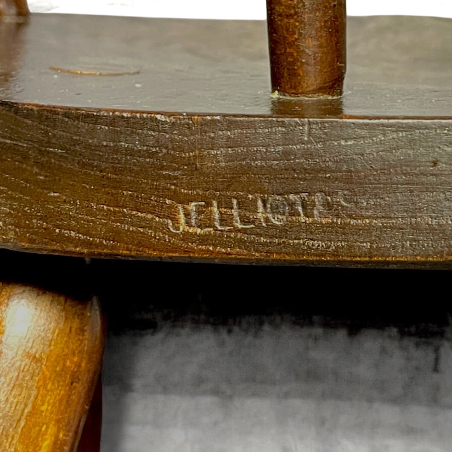 Antique Captain's Bow Oak Seat Smokers Chair Stamped J ELLIOTT & SON 1917c