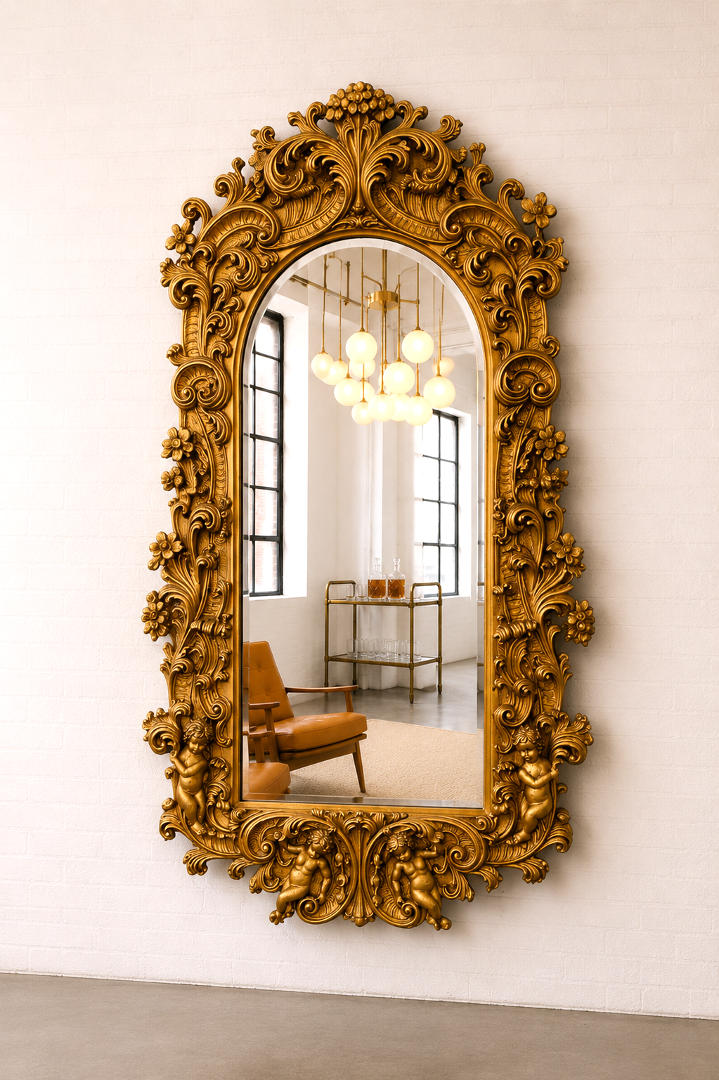 French 19th C Rococo Revival Giltwood Mirror – Cherubs, Antique Gesso