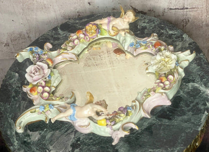 Sherholtz Dresden Porcelain Cherub Flower Vanity Mirror ,wall mount or stand.