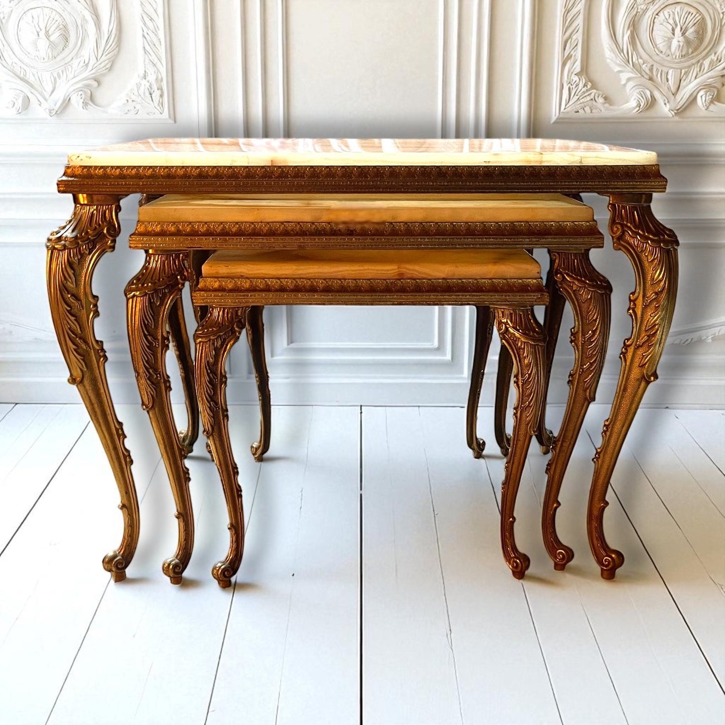 Hollywood French Regency Onyx Nest of Side Tables