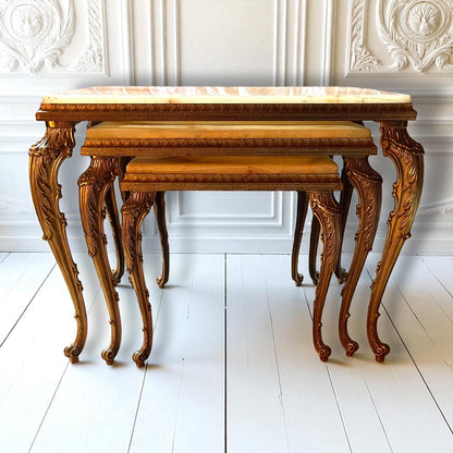 Hollywood French Regency Onyx Nest of Side Tables